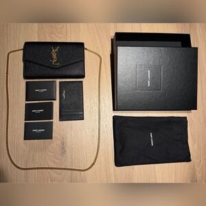 Yves Saint Laurent Uptown Wallet on Chain in Grained Leather